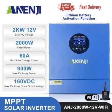 ANENJI 2000W 12V MPPT Solar Inverter off-grid hybrid Pure sine wave ...